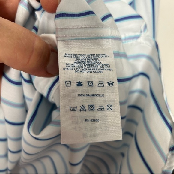 Lands’ End Women’s Pullover Stripe L/S Blouse Size 16W Blue White 1/2 Button - Picture 3 of 4